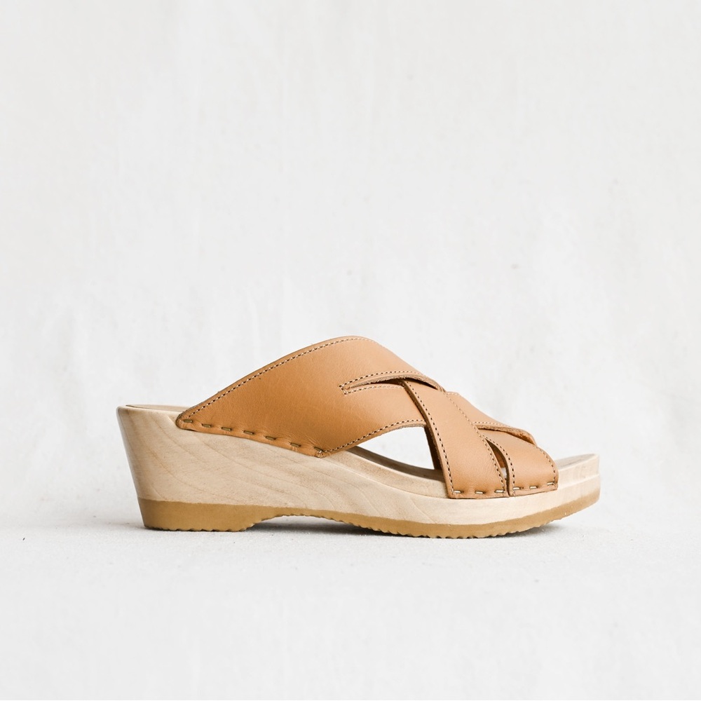 No. 6 Tan Leather Wedge Sandals